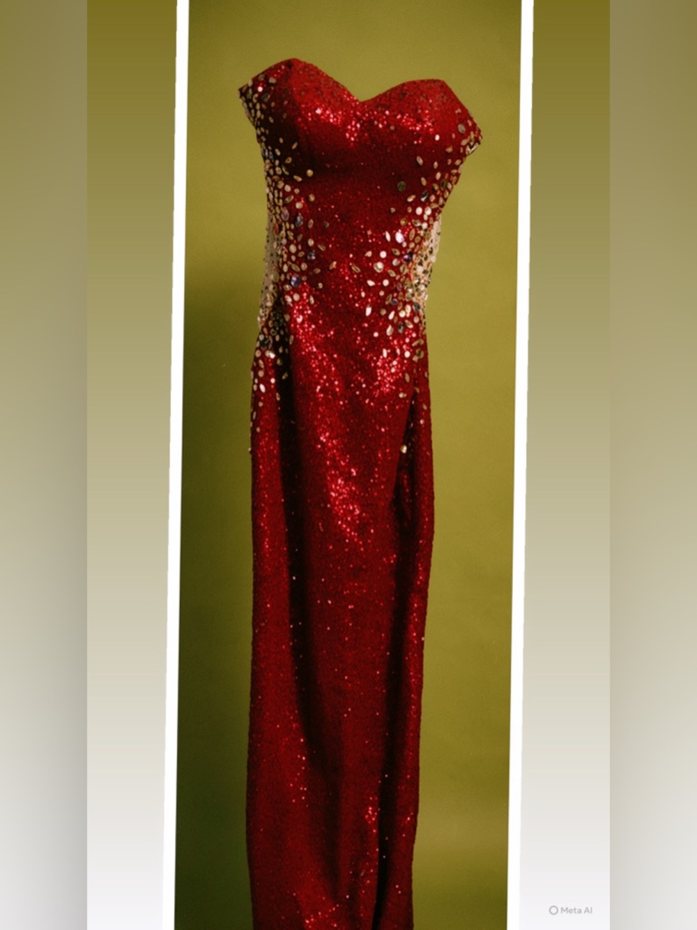 Red Sequin Evening Gown with Embellished Waist